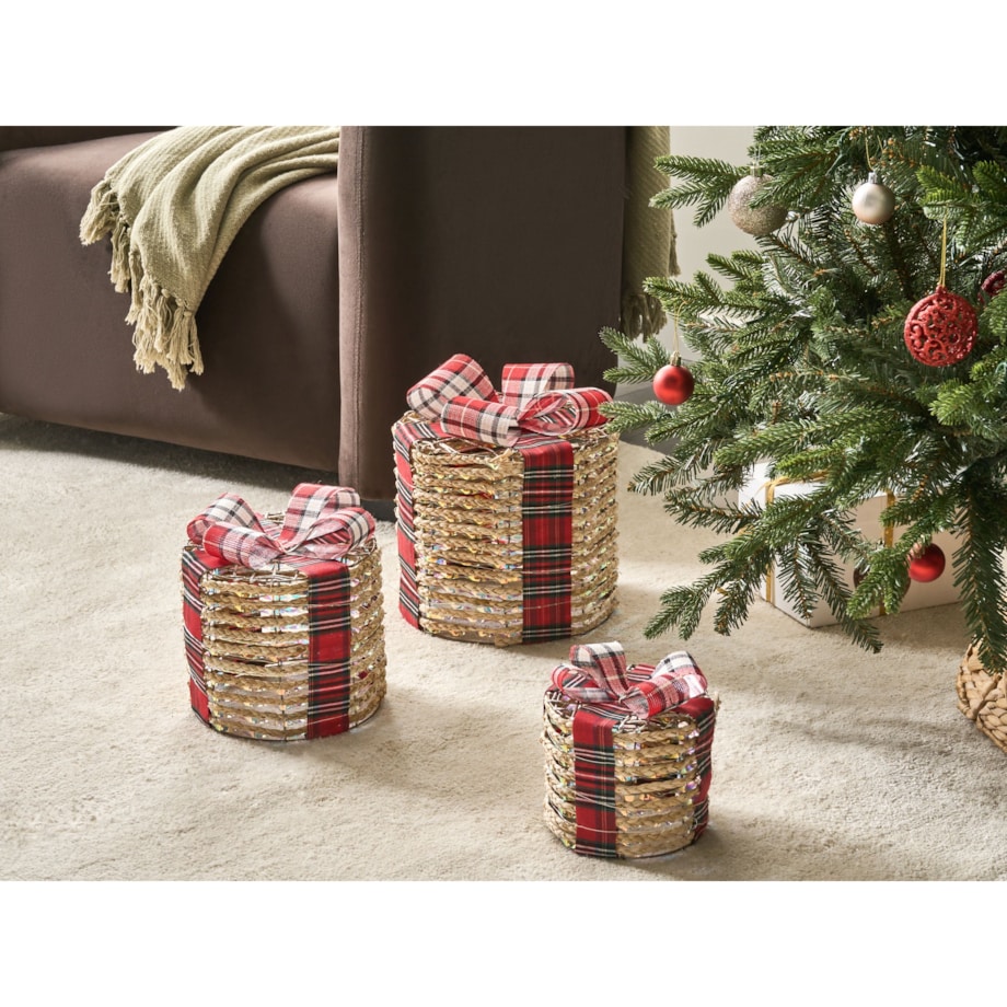 Zestaw 3 dekoracji świątecznych LED VEJLEN Prezenty świąteczne 20/25/30 cm Beżowy