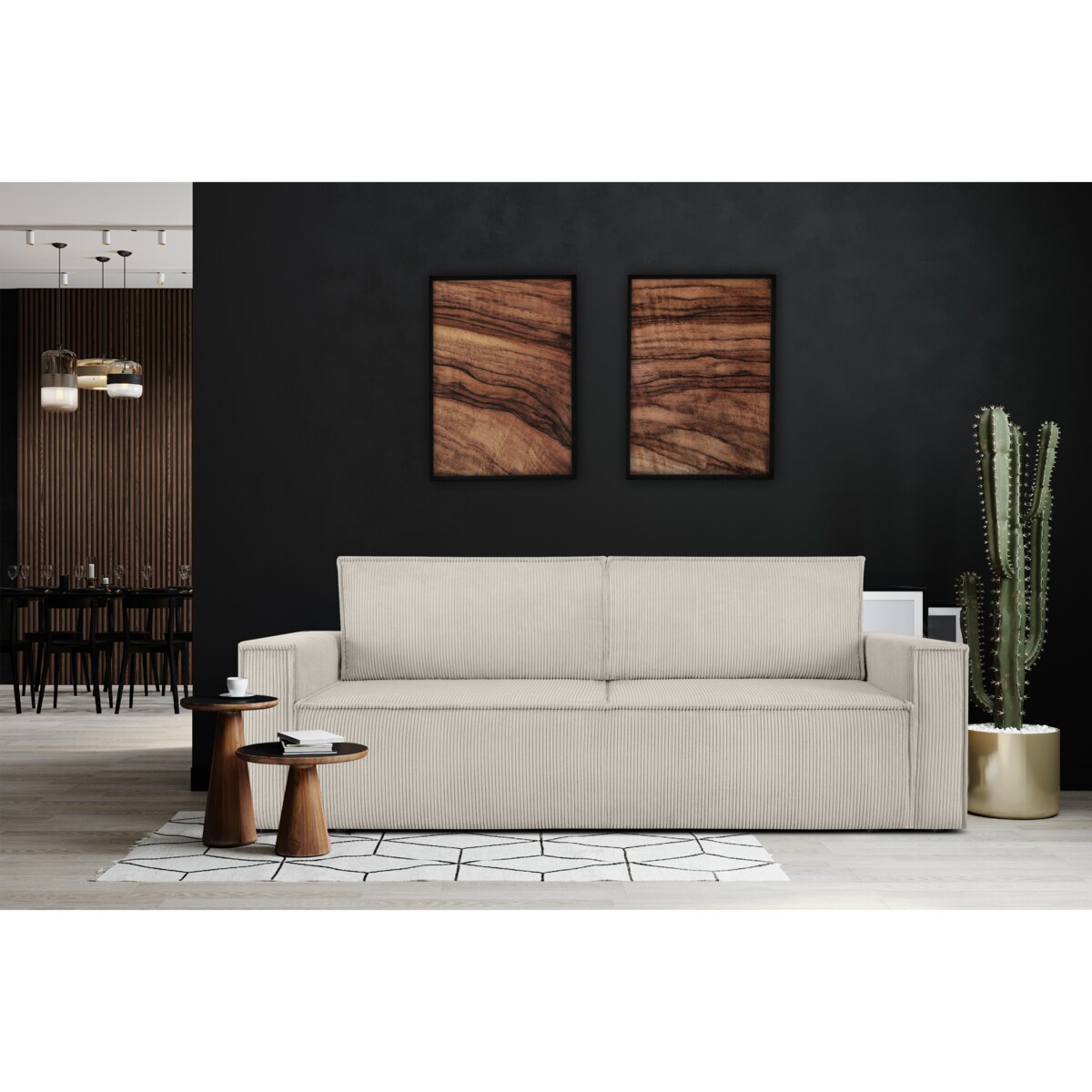 KONSIMO NAPI Trzyczęściowa sofa z kremowego sztruksu