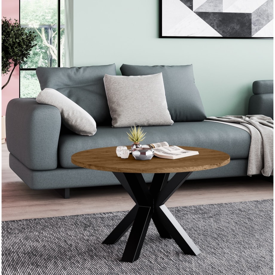 Stolik kawowy NEO okrągły 90 cm, metalowa podstawa-dąb lefkas