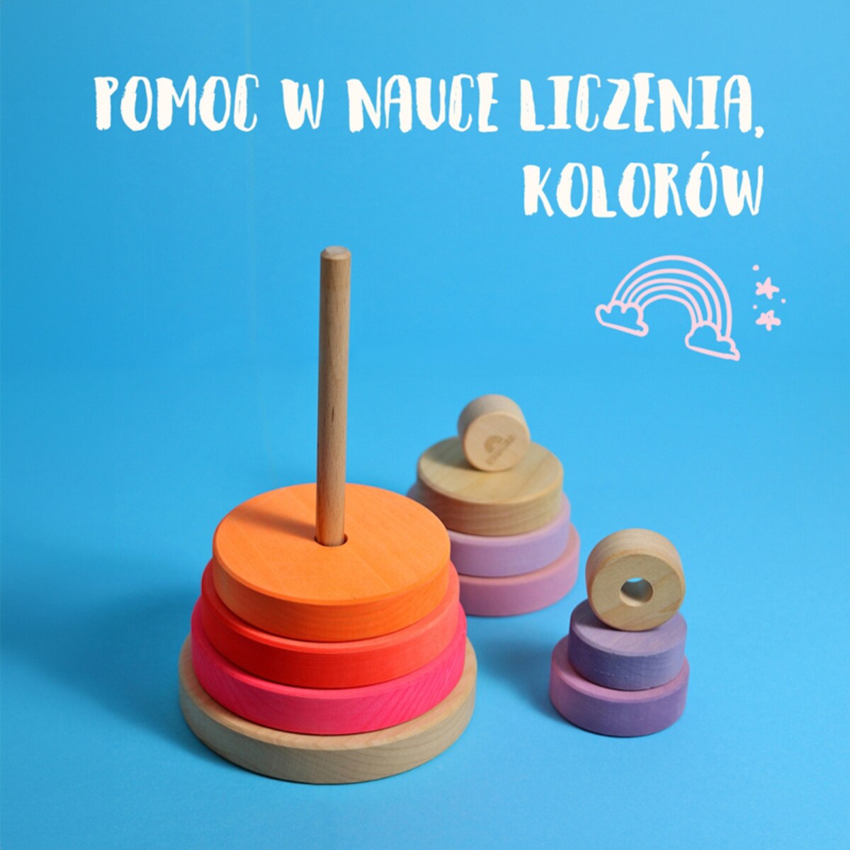 Wieża drewniana dla dzieci 10 krążków – klocki Grimm's Neon Pink 1+