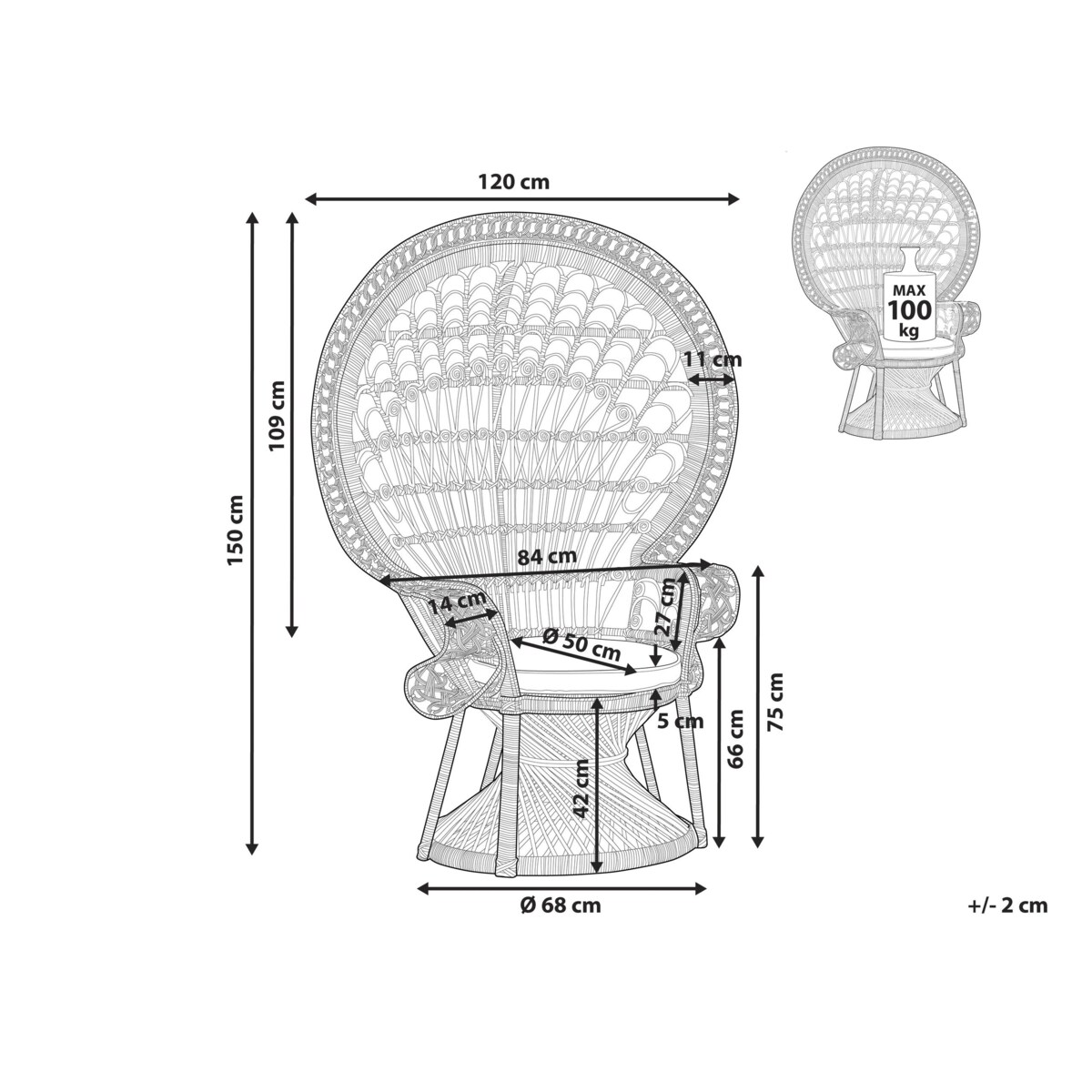 Fotel paw rattanowy naturalny EMMANUELLE