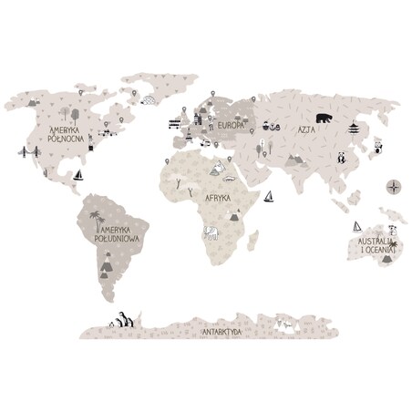 Naklejka na ścianę Mapa świata beżowa S