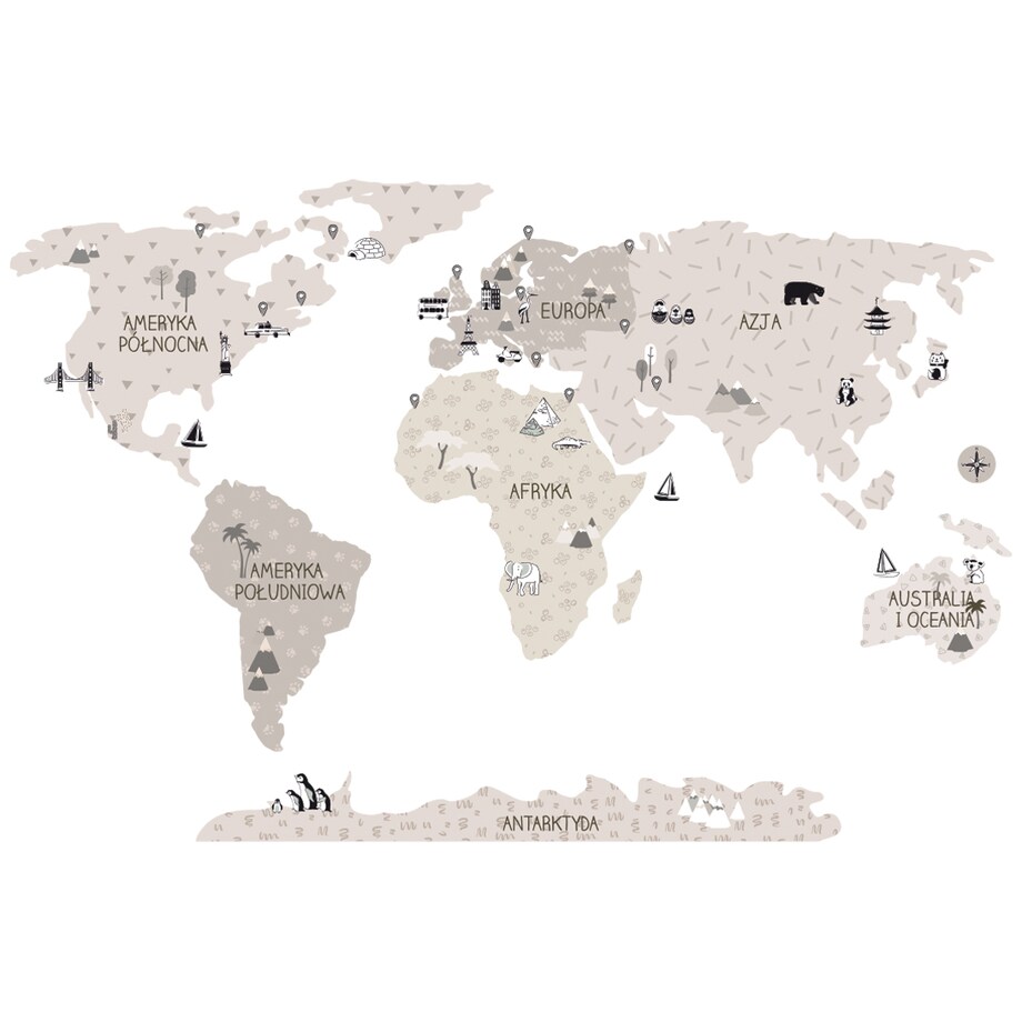 Naklejka na ścianę Mapa świata beżowa S