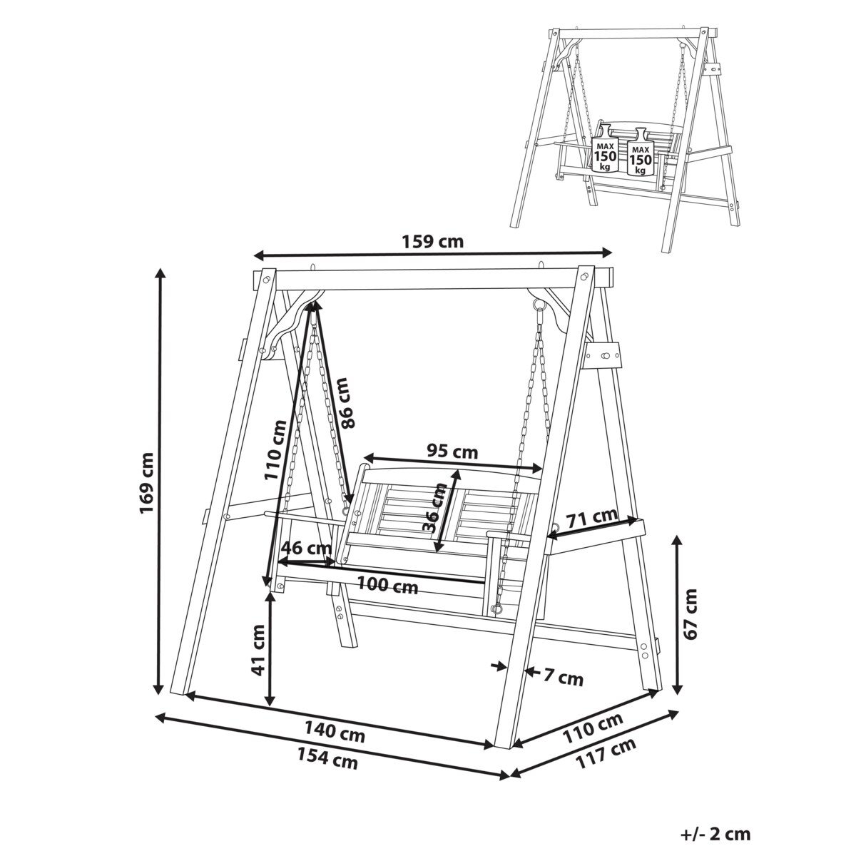Huśtawka ogrodowa NERITO Drewno Ciemne drewno