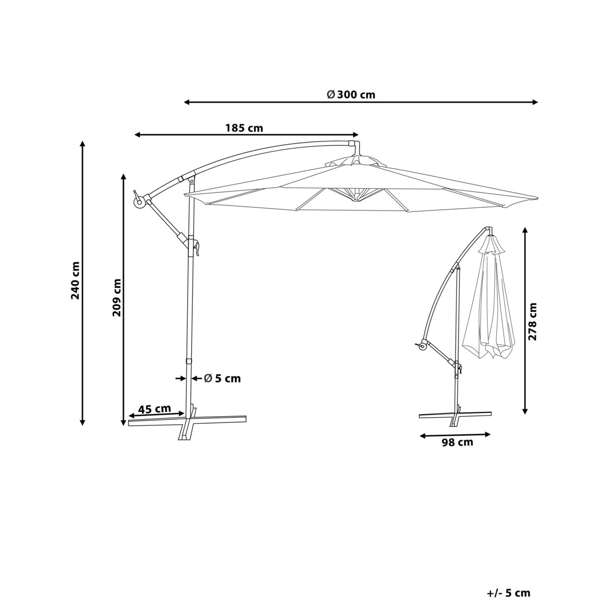 Parasol ogrodowy ⌀ 300 cm szary RAVENNA