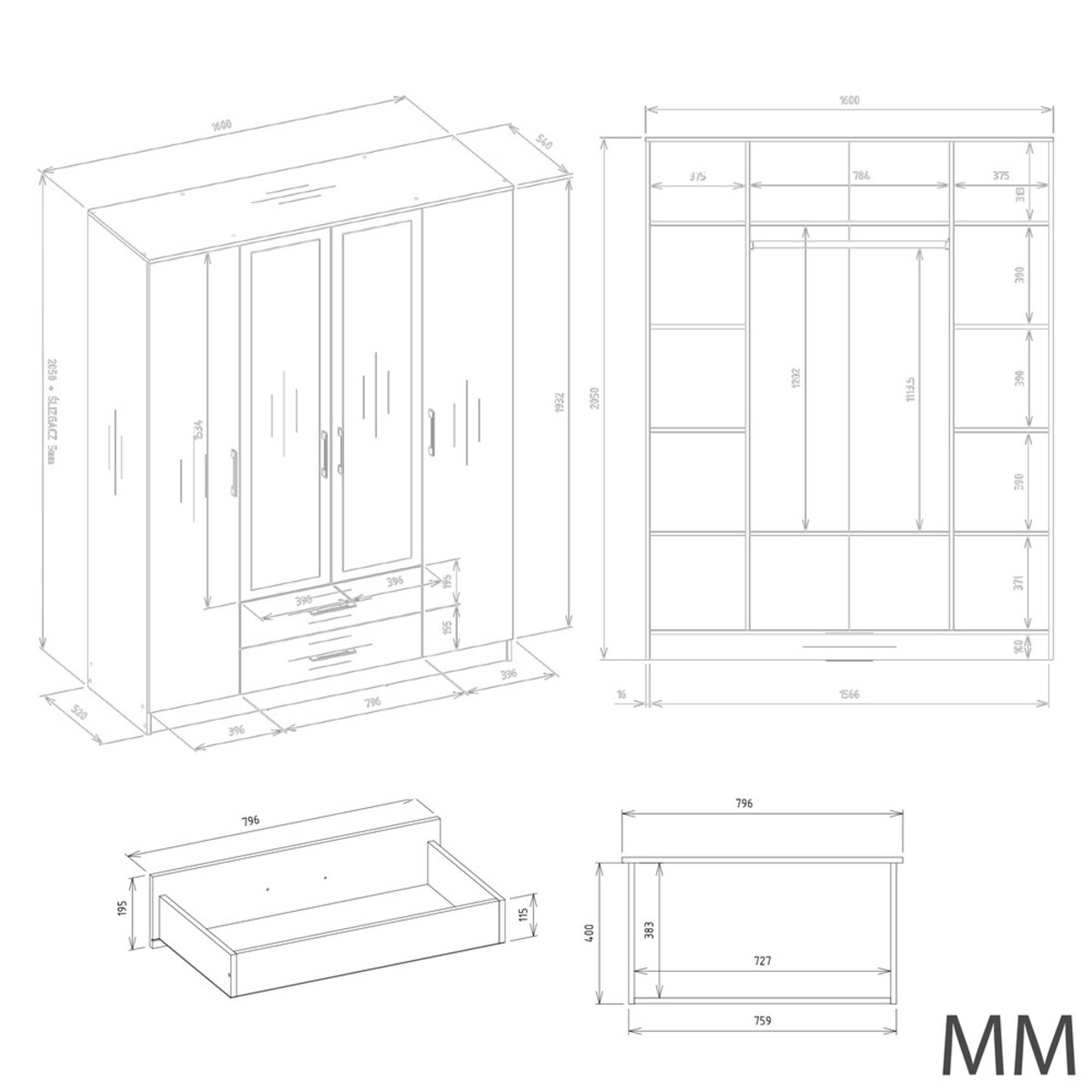 SZAFA ROMANA 160 BEZ LUSTRA 2 SZUFLADY 160CM KASZMIR BEŻ