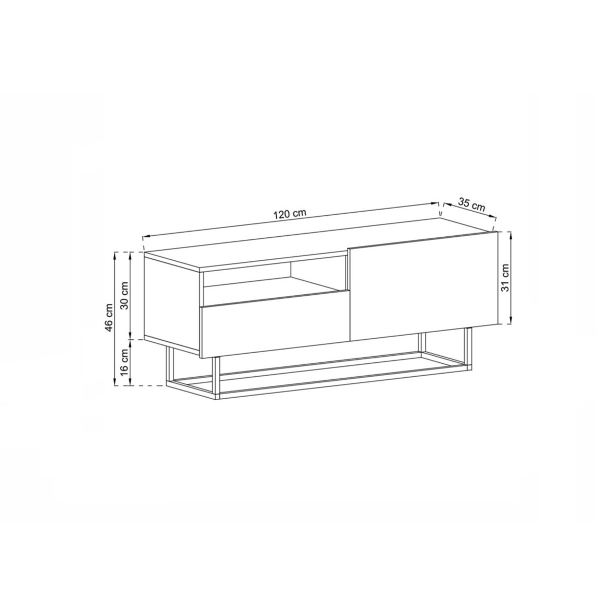 Szafka RTV Loft Industrialna Komoda RTV Szuflada Biały Mat 120 cm