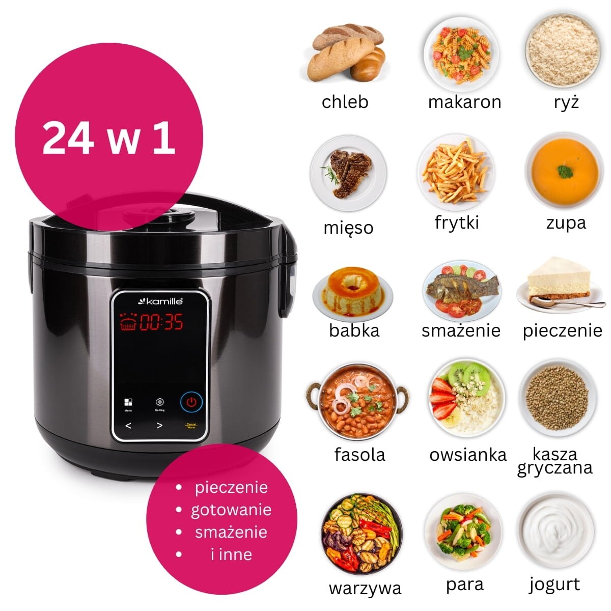 Multicooker robot kuchenny wielofunkcyjny szybkowar 24 programy KAMILLE