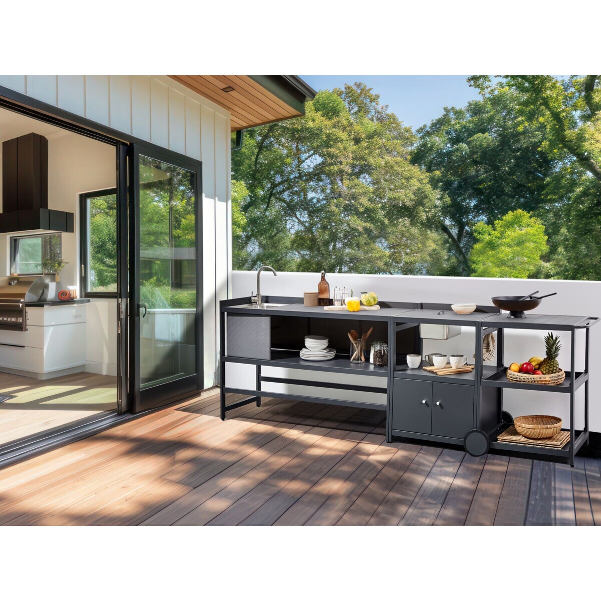 3 częściowa kuchnia ogrodowa szafka i wyspa ze zlewem szara ORTISEI
