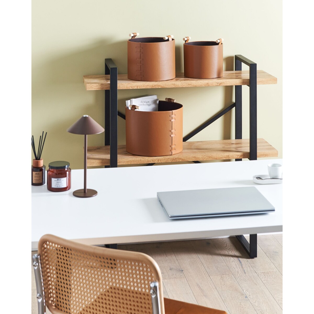 Zestaw 3 koszy z ekoskóry brązowy ARAM