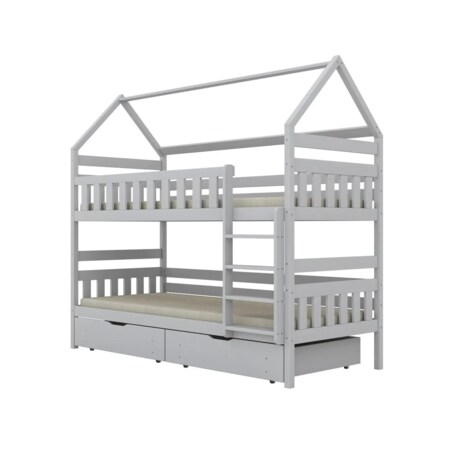 Łóżko piętrowe domek FELIKS 180x80 białe drewniane z szufladami