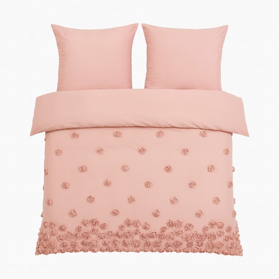 pościel "french roses" z aplikacją 3d róże wyszywane 200x220 | rózowy
