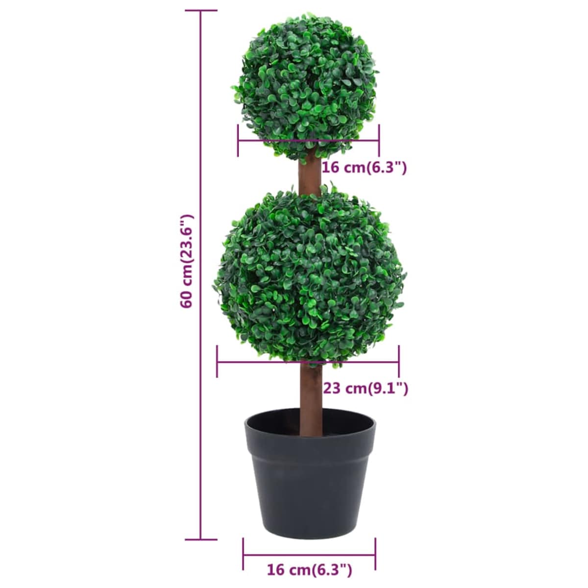 vidaXL Sztuczny bukszpan w formie kul, w doniczce, zielony, 60 cm