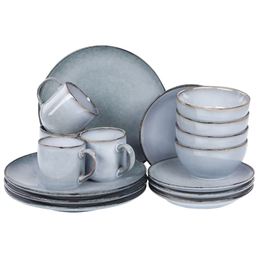 Zestaw naczyń z kamionki jasnoniebieski JUNIPER, 16 el, Beliani