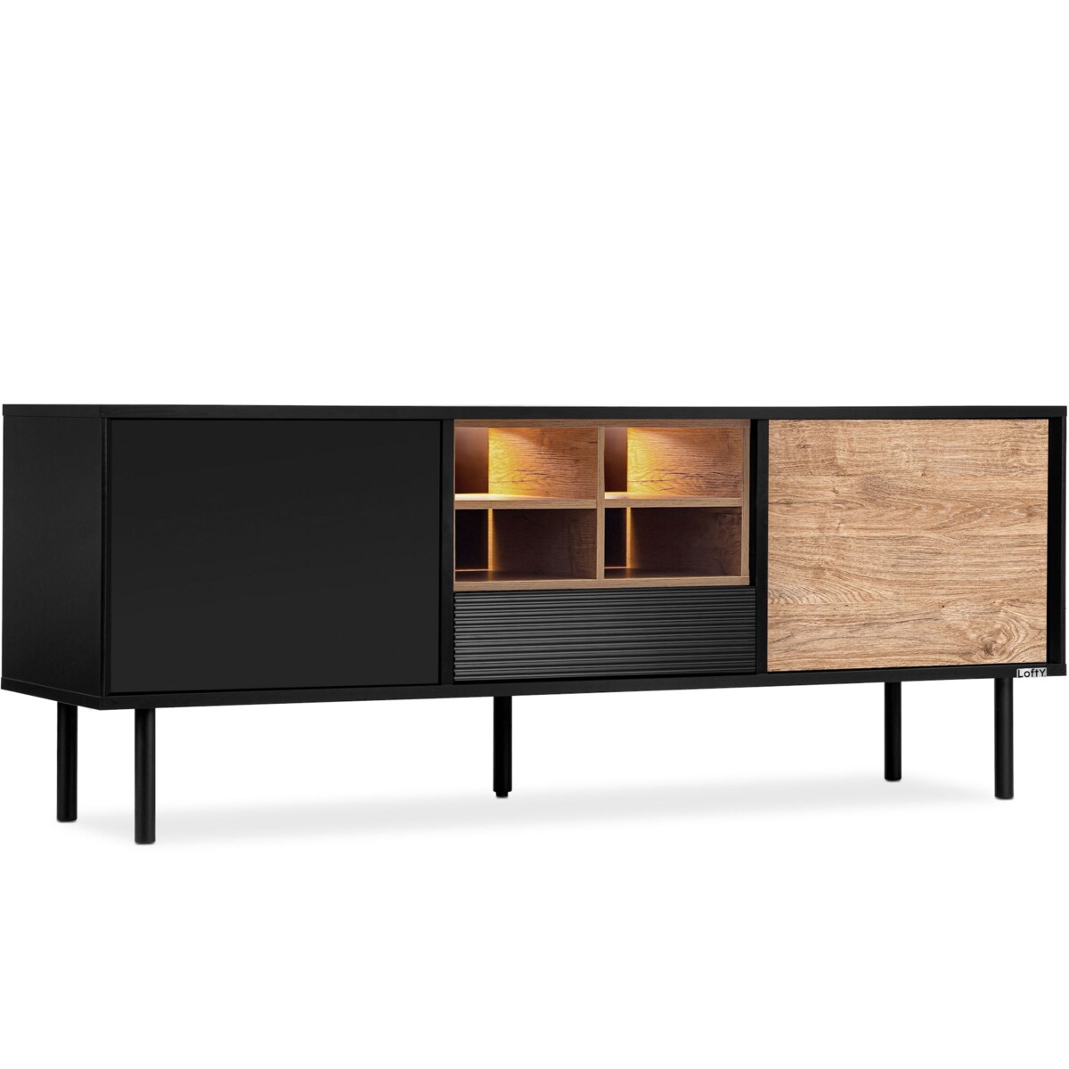 KONSIMO LOFTY Szeroka szafka RTV w stylu loft z półkami