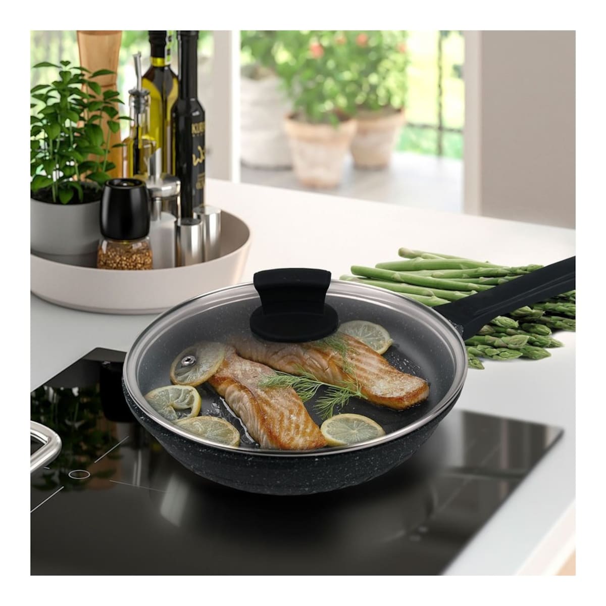 Maestro patelnia z powłoką granitową z pokrywką 24cm MR122524