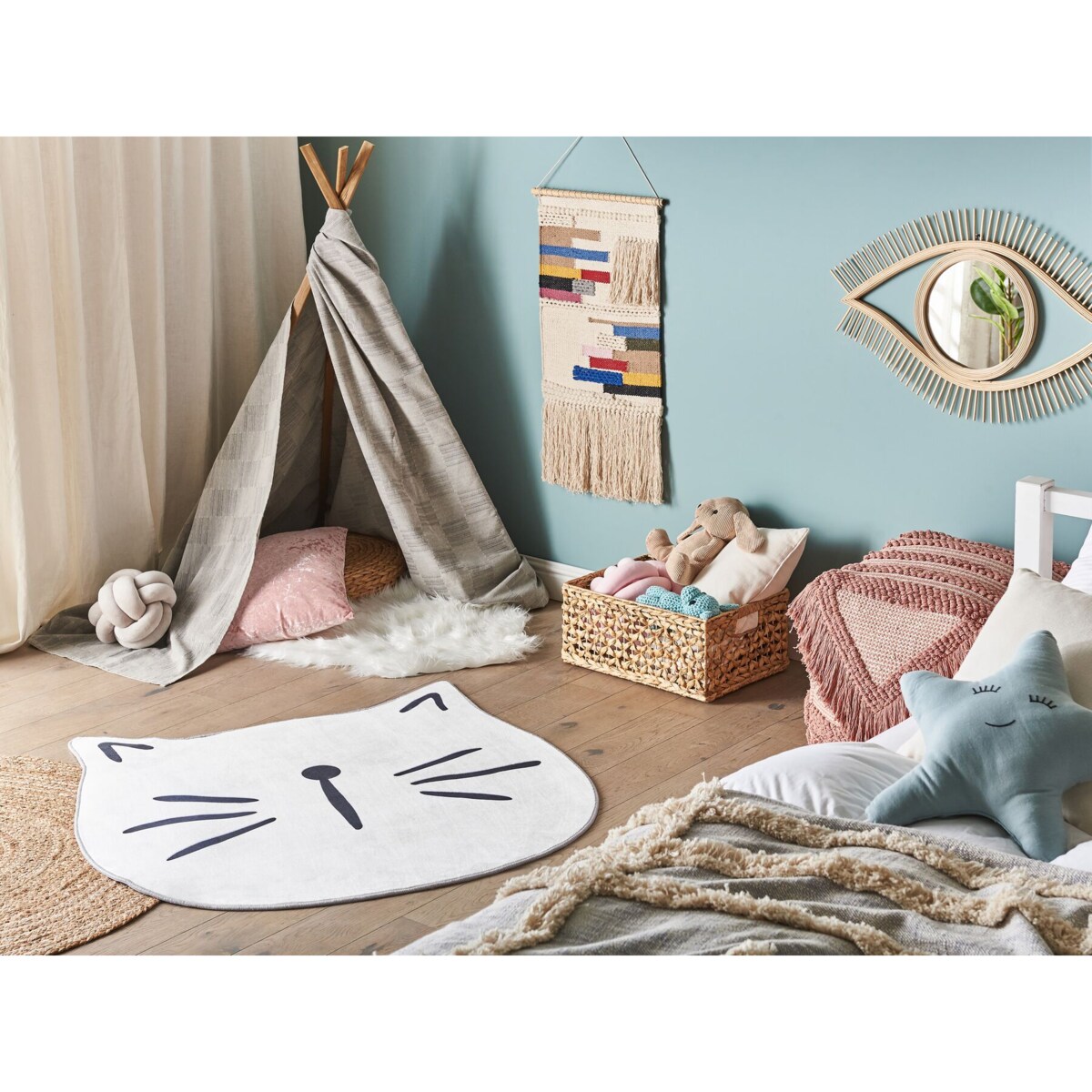 Dywan dziecięcy kot ⌀ 100 cm biały KITTY