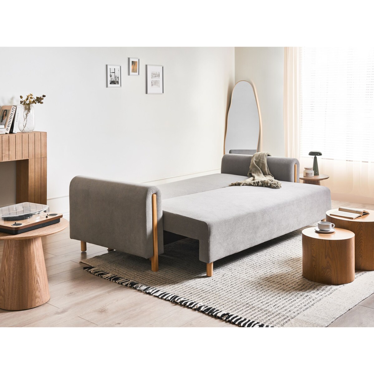 Sofa rozkładana dla 3 osób KVAM Szary ze schowkiem