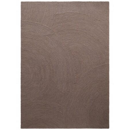 Dywan wełniany do salonu 120x180cm, brązowy wzór w półkola, efekt 3d
