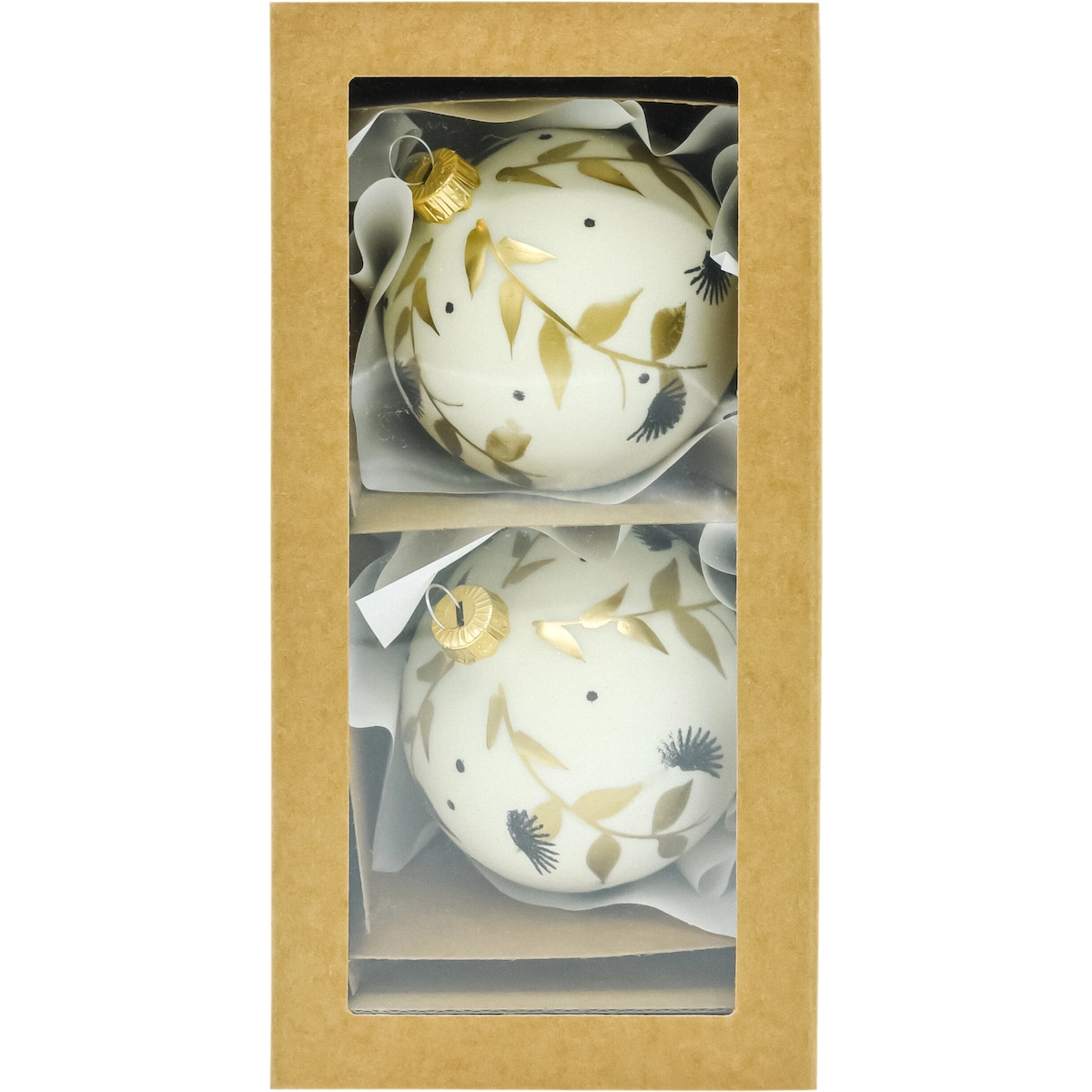 Bombki okrągłe białe: złota gałązka