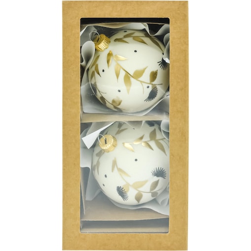 Bombki okrągłe białe: złota gałązka