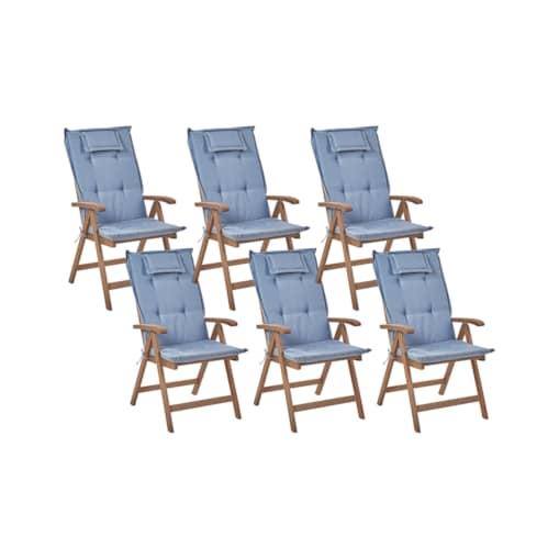 Zestaw 6 krzeseł ogrodowych z poduszkami AMANTEA Drewno akacjowe Niebieski