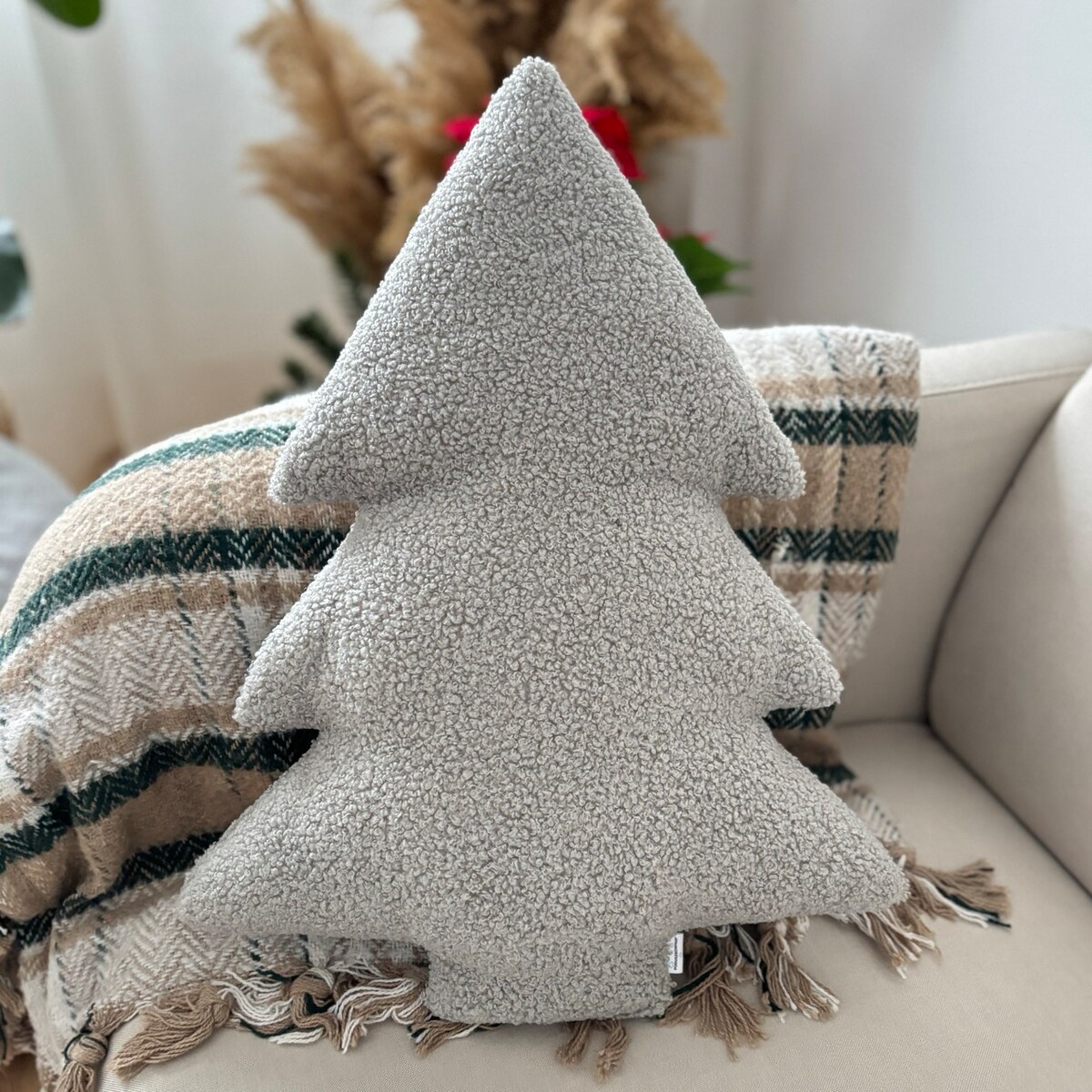 Poduszka Choinka boucle jasna szara
