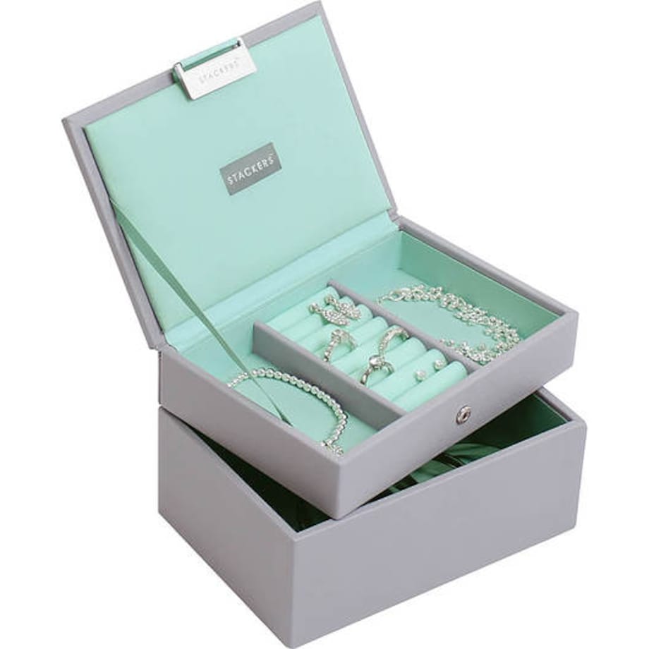 Szkatułka na biżuterię Stackers podwójna mini szaro-miętowa