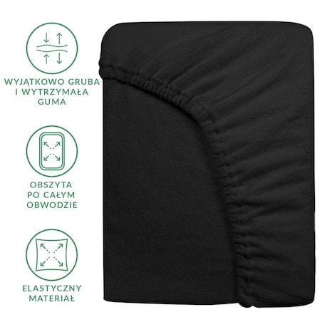 Prześcieradło frotte z gumką 180x200 kolor czarny
