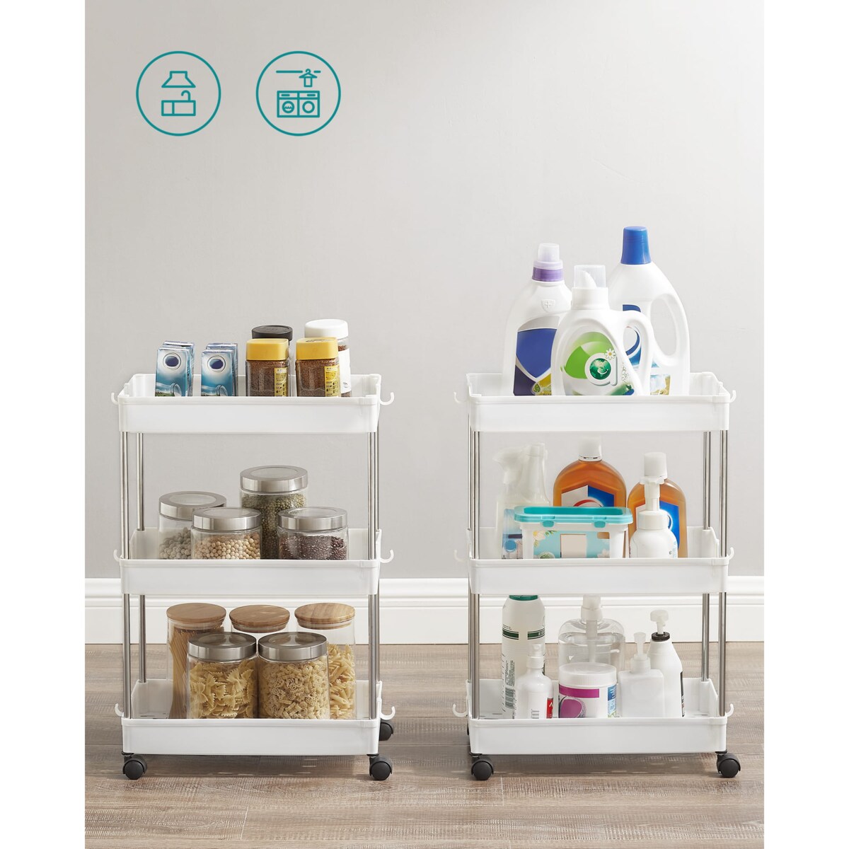 Szafka Na Kółkach 3 Półki Regał Biały