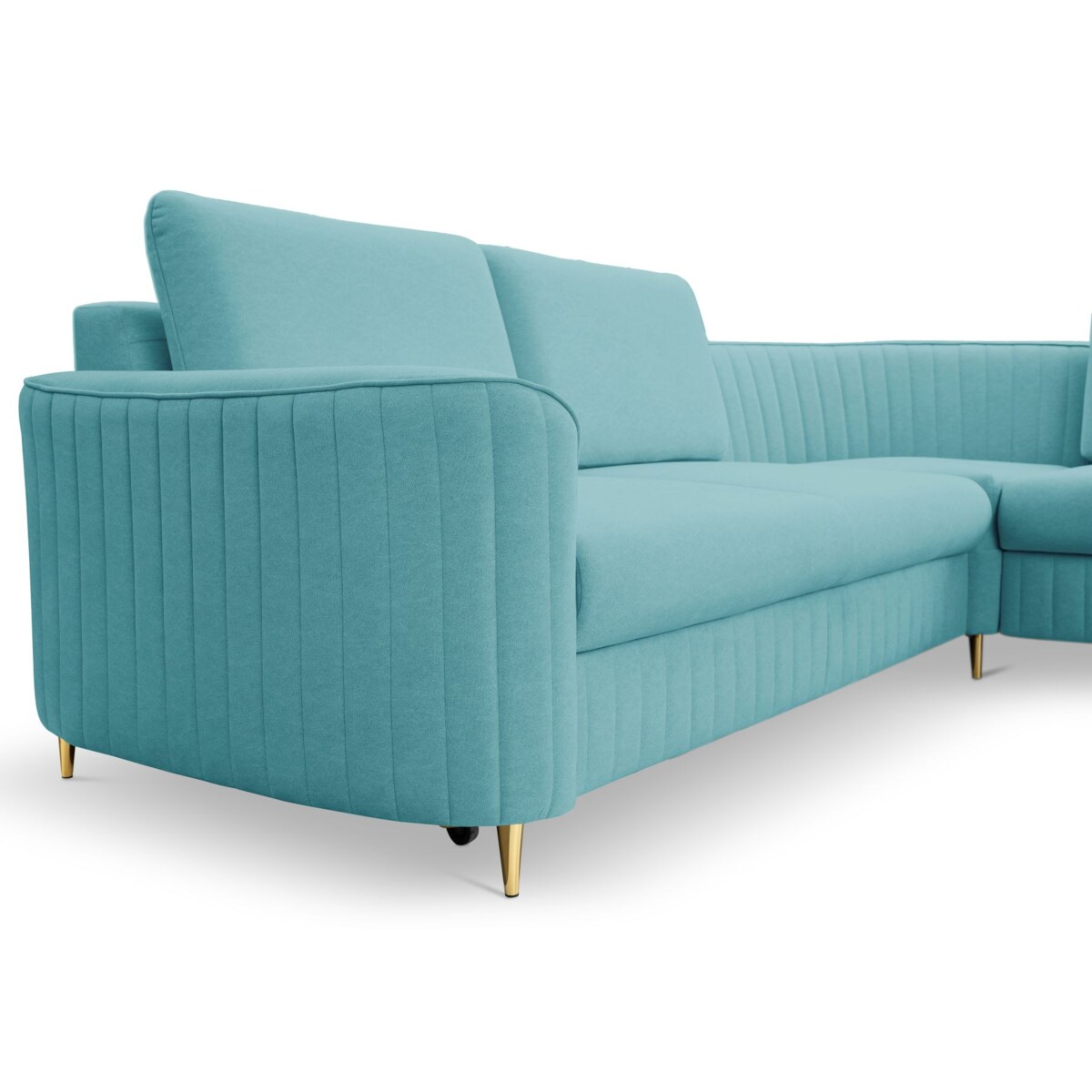 Narożnik z funkcją spania i pojemnikiem na pościel LOREN, turkusowy