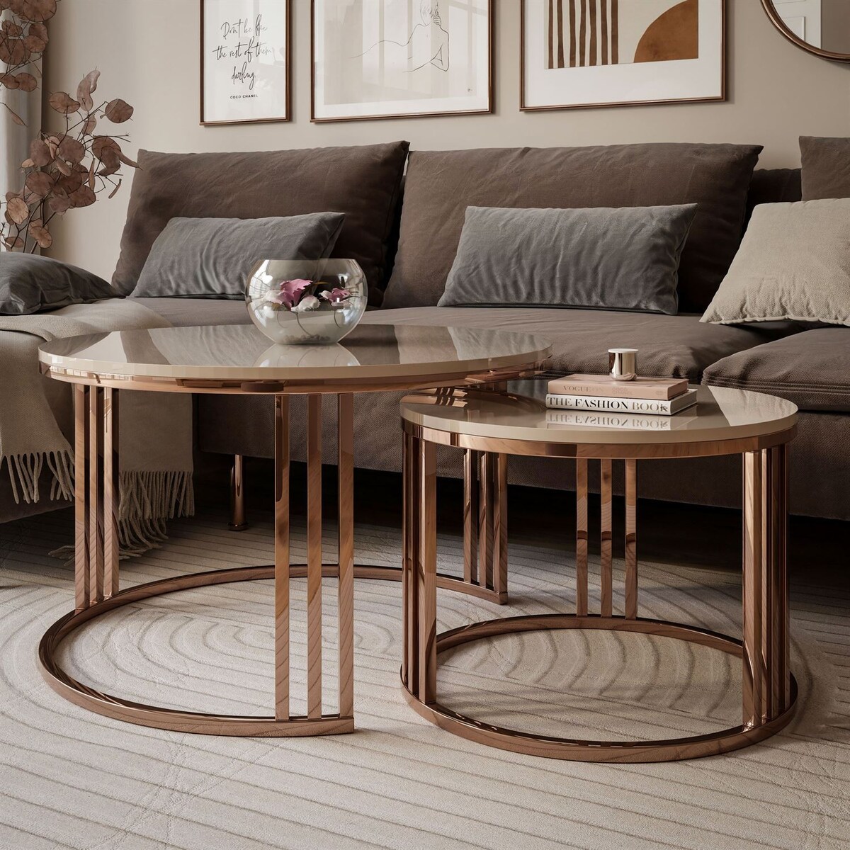 Stolik kawowy LORI 2w1 miedź kaszmir połysk