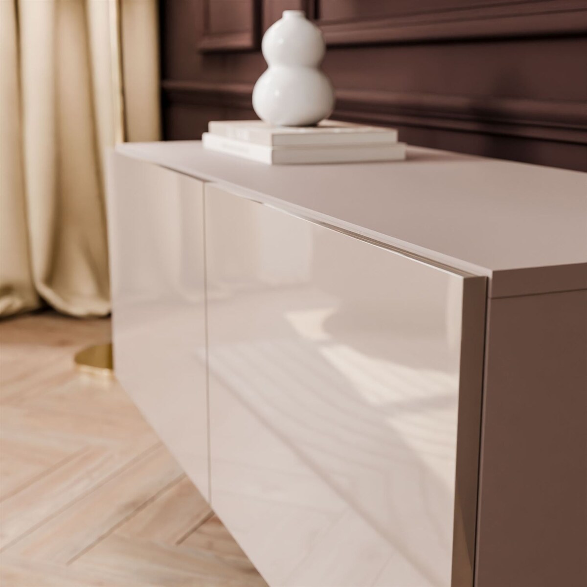 Szafka RTV COLGANTE 100 kaszmir wysoki połysk, oświetlenie LED