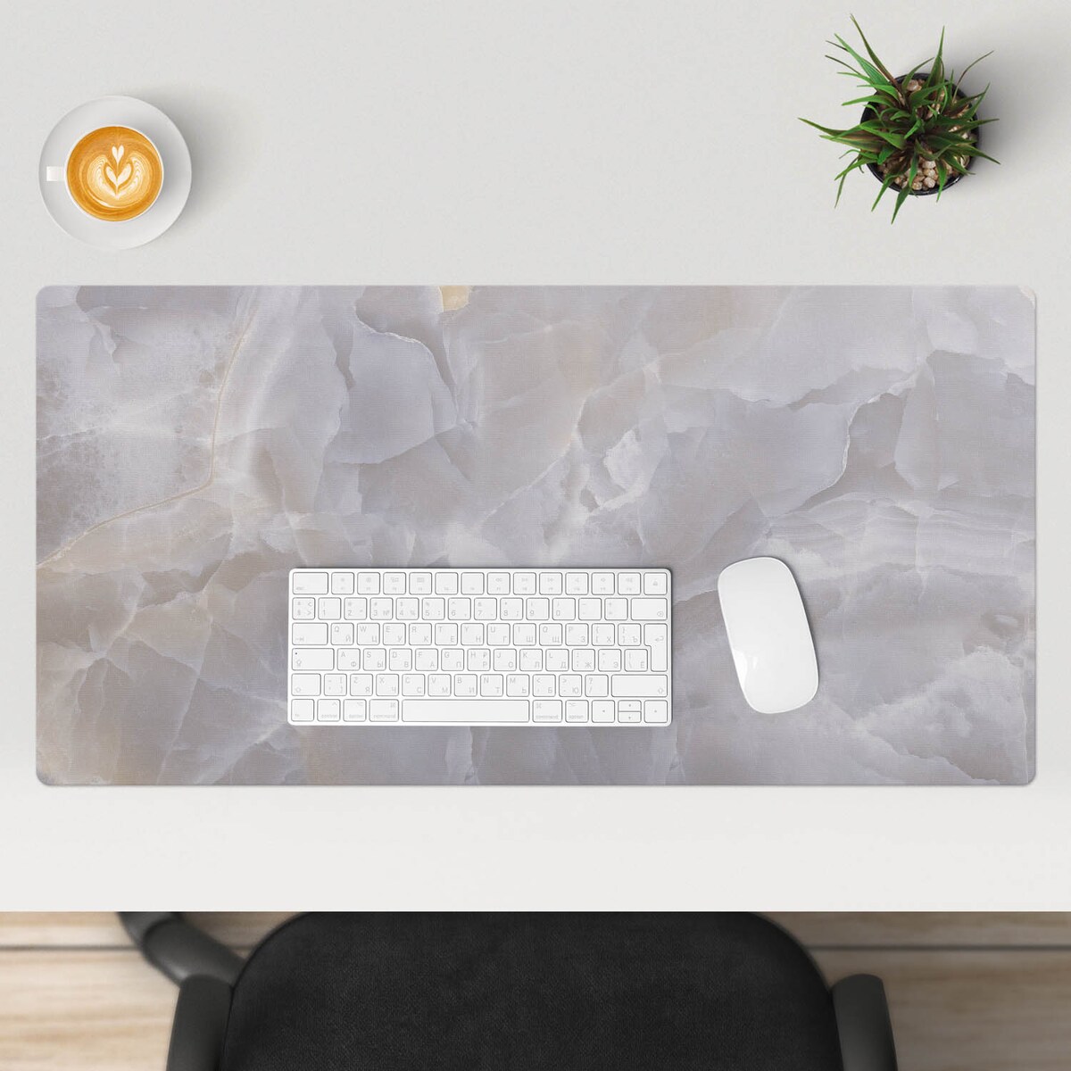 Szara mata na biurko Marmurowe fale, 90x45 cm