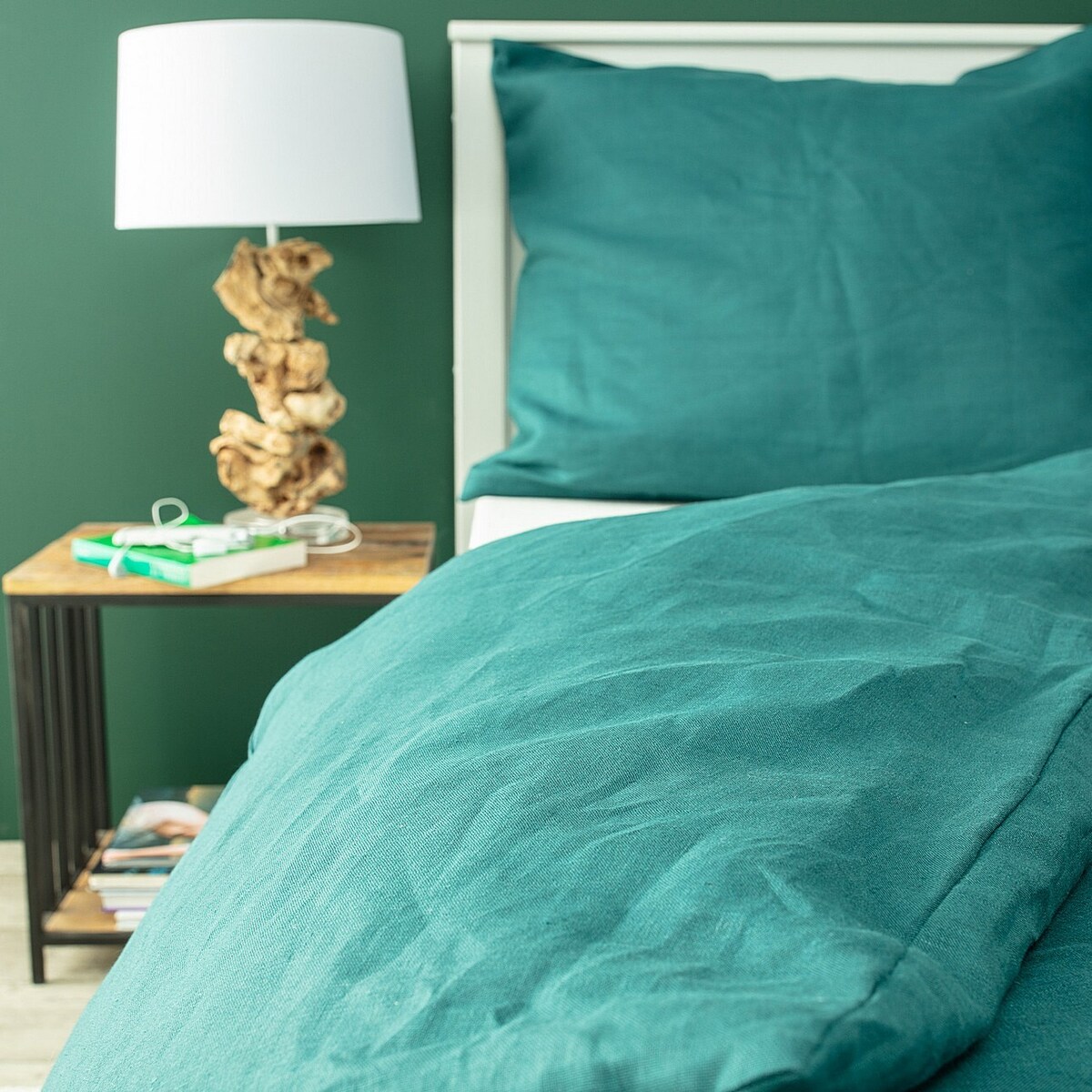 Komplet pościeli lnianej Linen 150x200cm emerald green, 150 x 200 cm / 1 x 60 x 50 cm