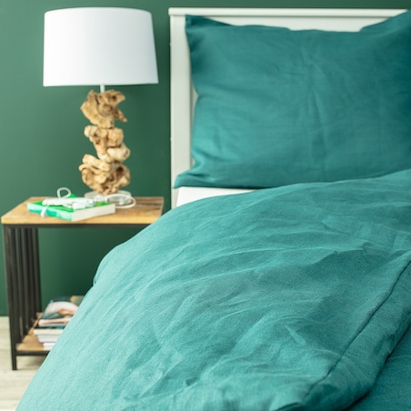 Komplet pościeli lnianej Linen 150x200cm emerald green, 150 x 200 cm / 1 x 60 x 50 cm