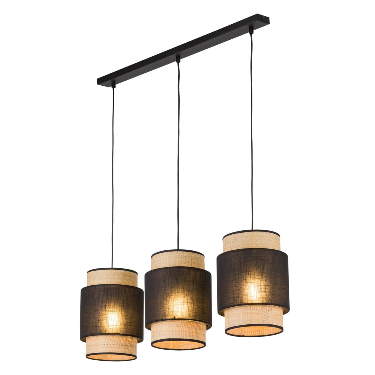 Lampa zwieszana potrójna na listwie Boho 5658 TK Lighting czarna słomkowa