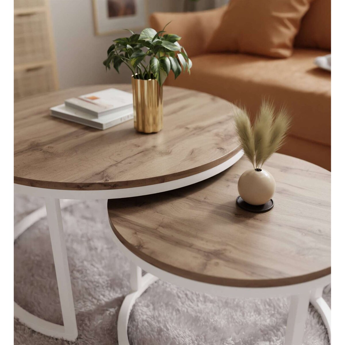 Okrągły stolik kawowy CIRI 2w1 biały dąb wotan