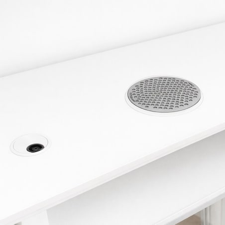 Biurko kosmetyczne z otworem na pochłaniacz biało-srebrne owalne 140 x 45 x 78 AFINIS