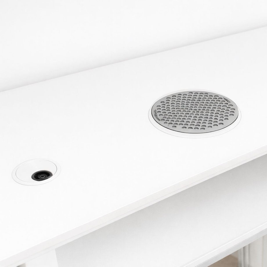 Biurko kosmetyczne z otworem na pochłaniacz biało-srebrne owalne 140 x 45 x 78 AFINIS