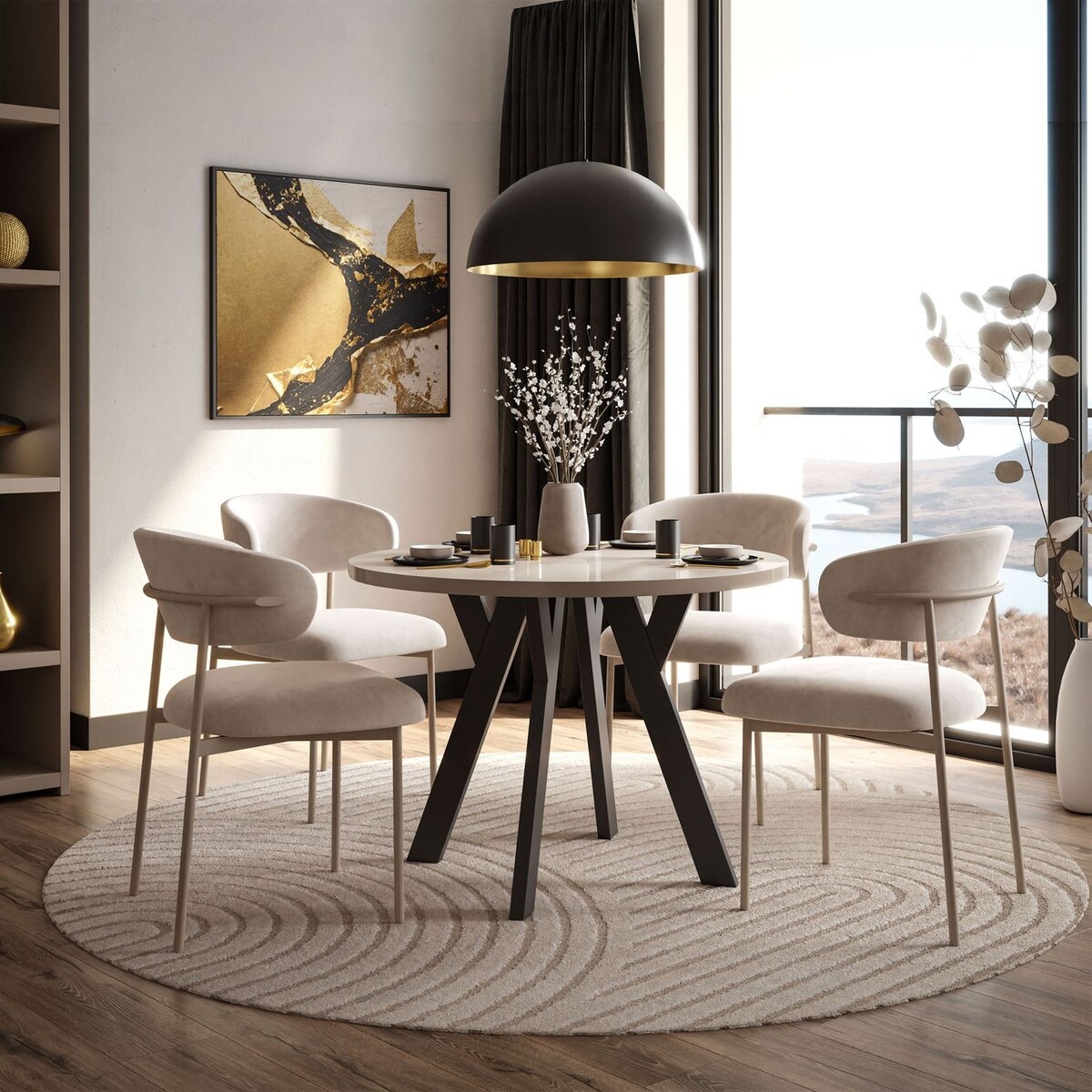 Okrągły stół rozkładany VOLTA GLOSS, nogi czarne, blat kaszmir