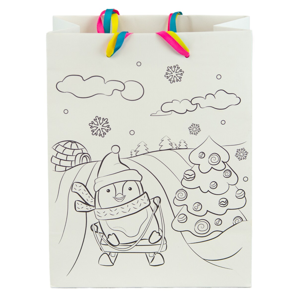 Torebka Prezentowa Na Prezent Do Kolorowania Dla Dzieci 23X18X10 Cm Pingwin Na Sankach
