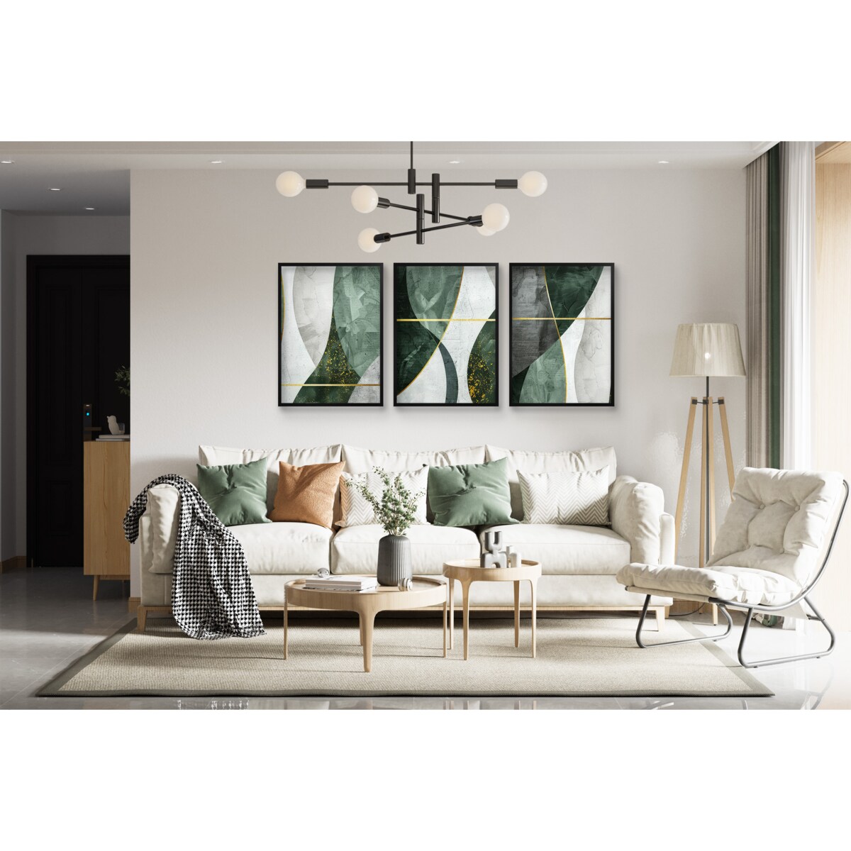 Plakaty Obrazy na ścianę ścienne ze Złotem Zielona Abstrakcja do Salonu
