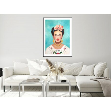 Poster Story, Plakat, Obraz - Frida Kahlo na Niebieskim Tle, wymiary 50 x 70 cm