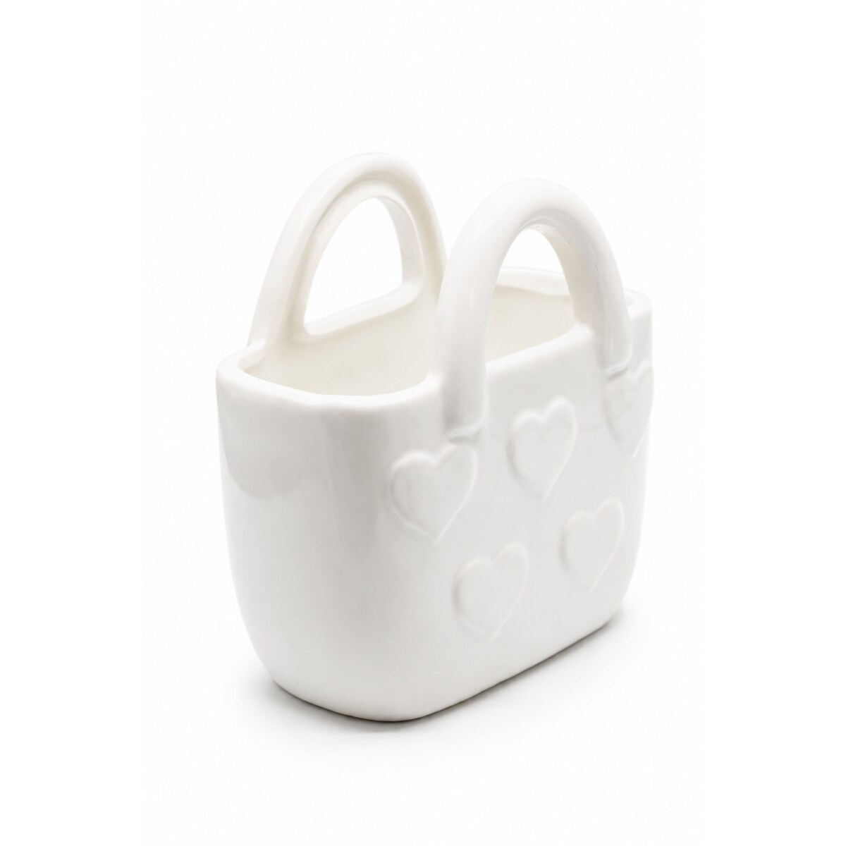 Wazon ceramiczny 17,7x10x18 cm TORBA biała w białe serca