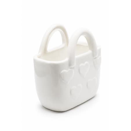 Wazon ceramiczny 17,7x10x18 cm TORBA biała w białe serca