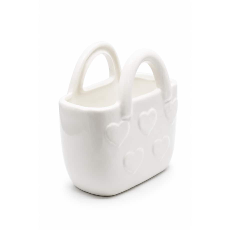 Wazon ceramiczny 17,7x10x18 cm TORBA biała w białe serca