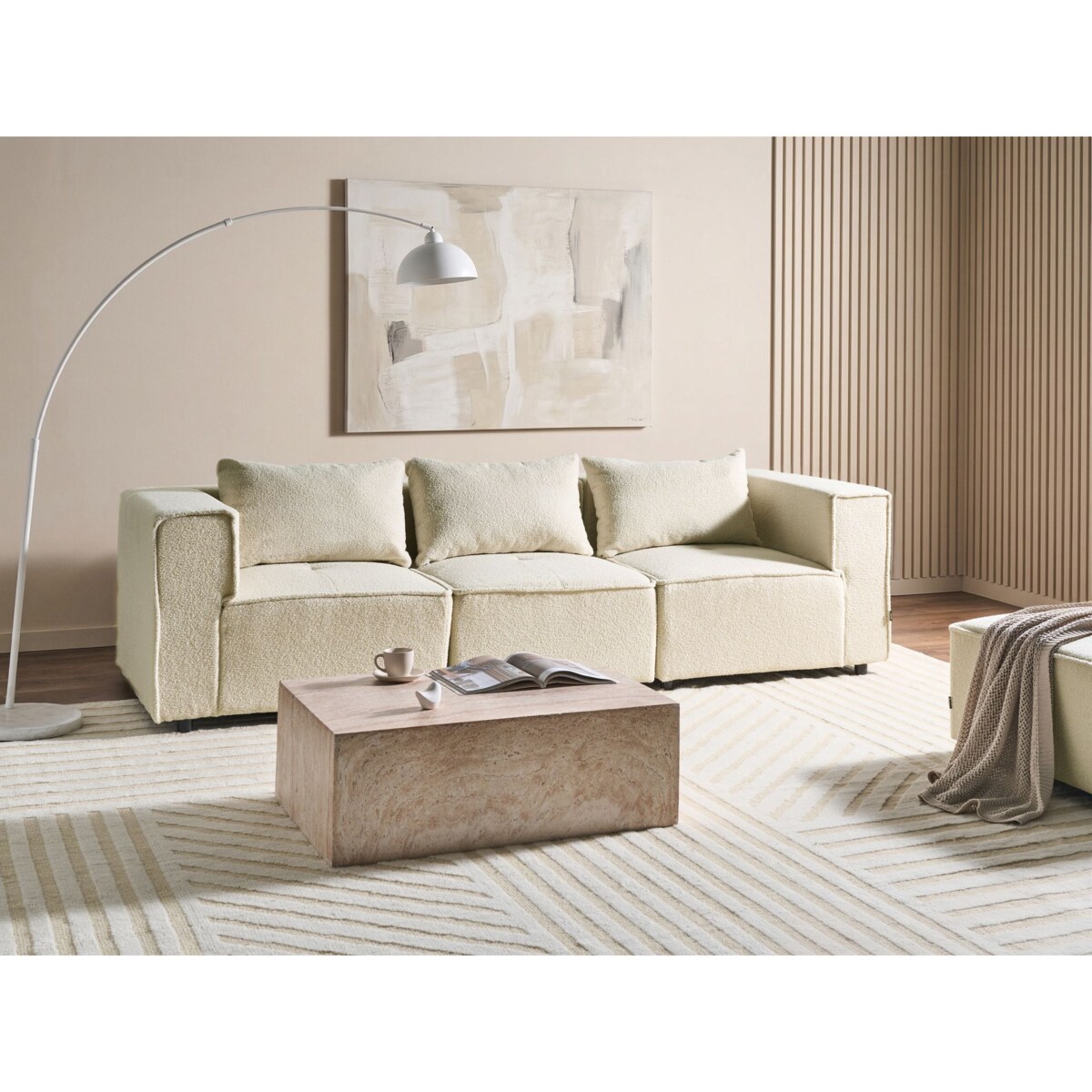 Sofa modułowa dla 3 osób AXEBO Boucle Złamana biel