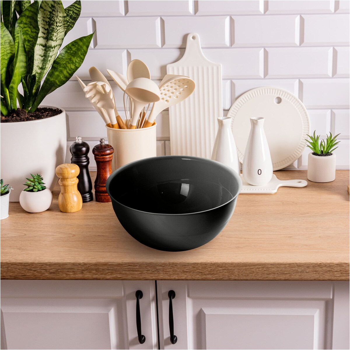 Miska Plastikowa Okrągła Kuchenna Zestaw Misek 3 Szt. Misa Czarna