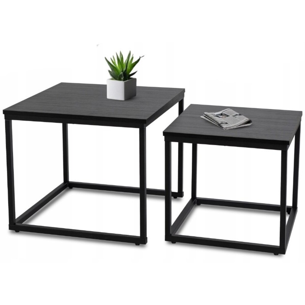 Stolik Kawowy Czarny Kwadratowy 2w1 Ława Loft Czarna Industrialna TEVET